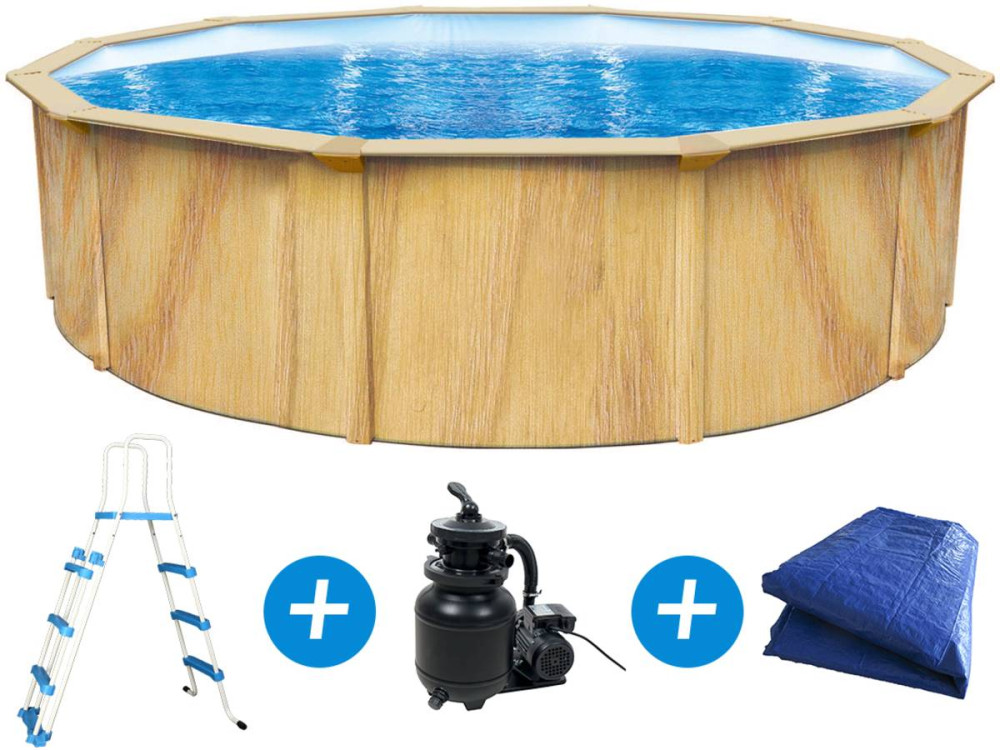 Piscina de acero redonda imitación madera- Ø 5.85 x 1.22 m