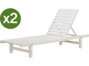 Juego de 2 tumbonas de madera Rawai - Blanco