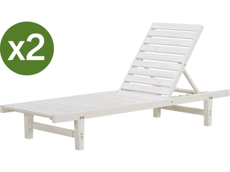 Juego de 2 tumbonas de madera Rawai - Blanco