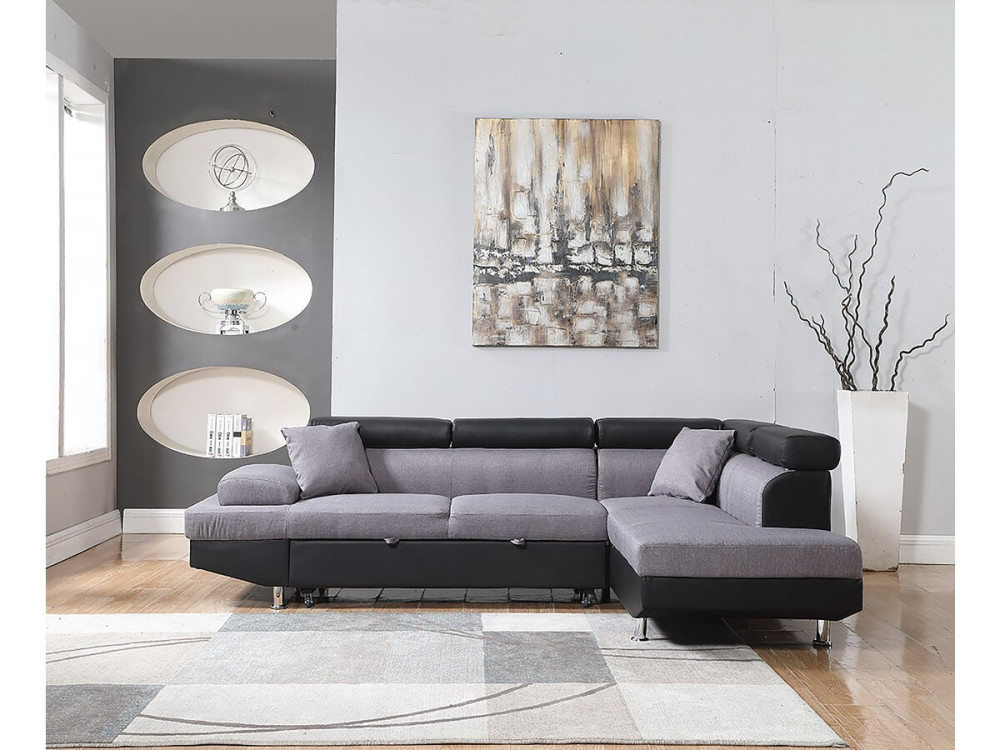 Sofá esquinero "Sophia luxe" - Negro/ Gris - Esquina derecha
