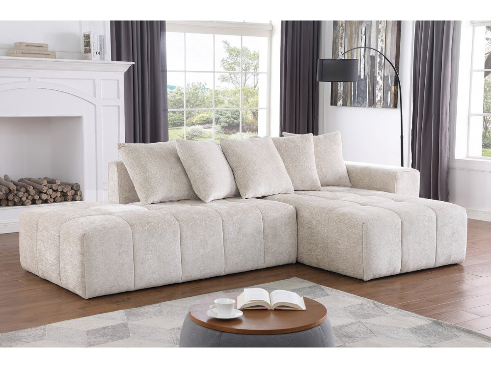 Sofá esquinero de chenilla "Haussmann" 3 plazas - Beige
