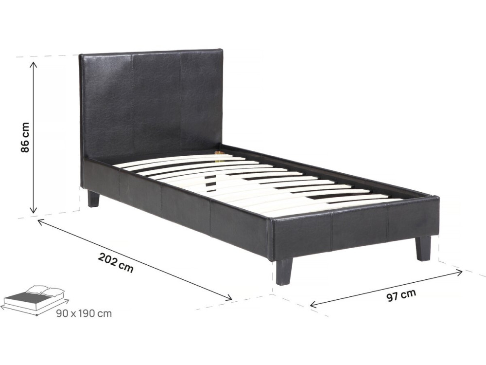 Cama "Lina" - 90 x 190 cm - Negro