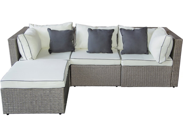 Muebles de jardín bajos en resina tejida "Kuba" - Gris