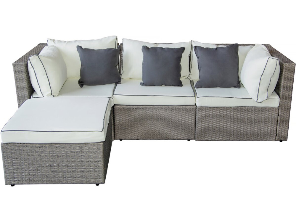 Muebles de jardín bajos en resina tejida "Kuba" - Gris