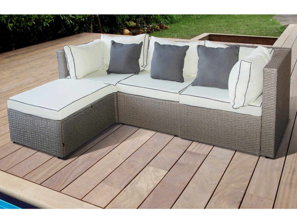Muebles de jardín bajos en resina tejida "Kuba" - Gris