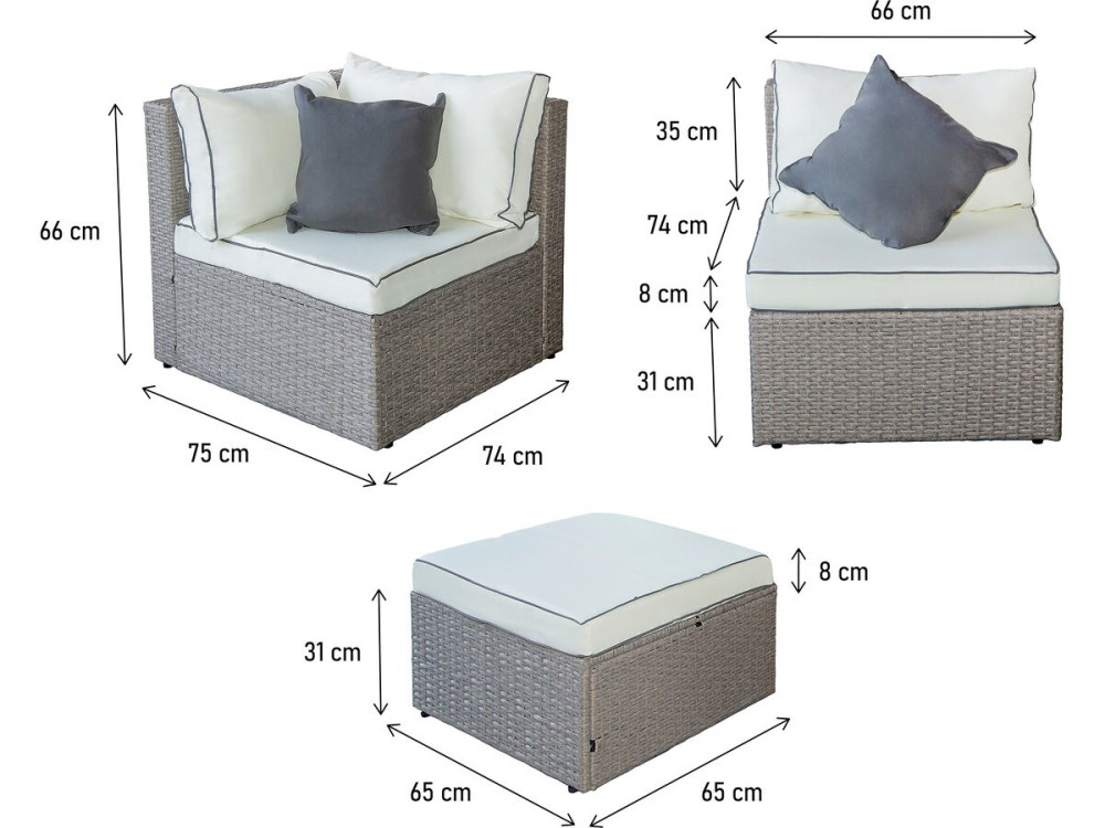 Muebles de jardín bajos en resina tejida "Kuba" - Gris