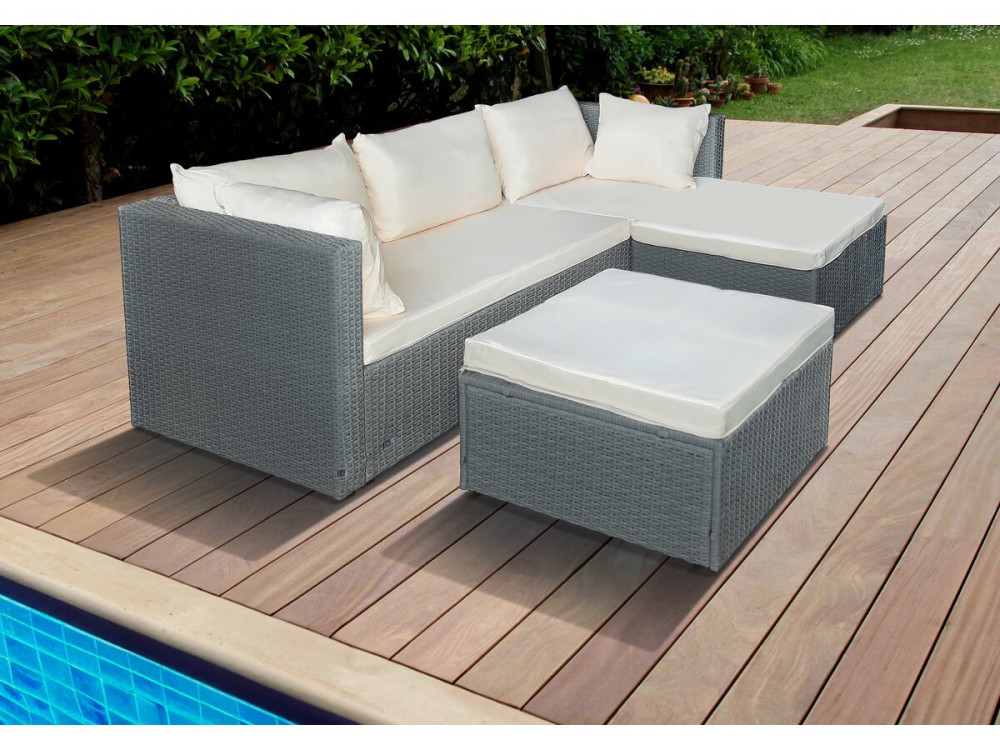 Muebles de jardín bajos en resina tejida "Diya" 3 plazas - Gris claro