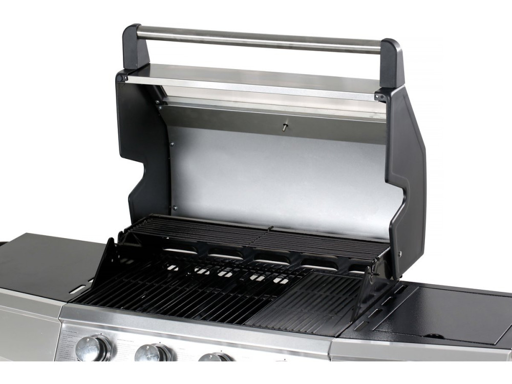 Barbacoa de gas con tapa de cristal "Bingo 5" + tapa protectora - Negro