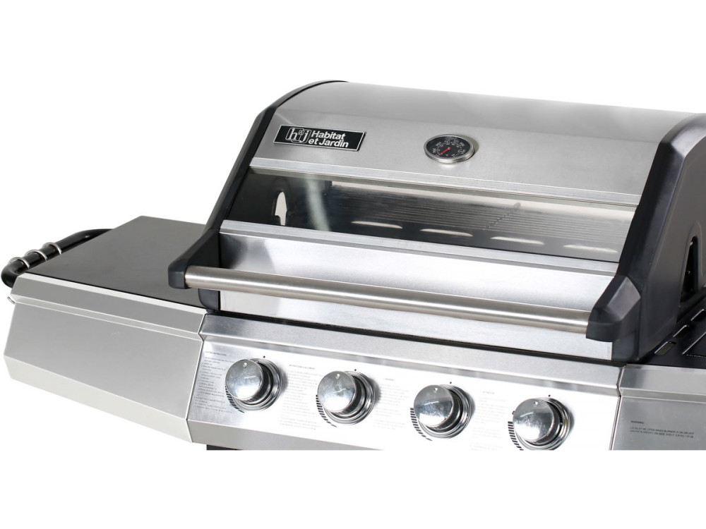 Barbacoa de gas con tapa de cristal "Bingo 5" + tapa protectora - Negro