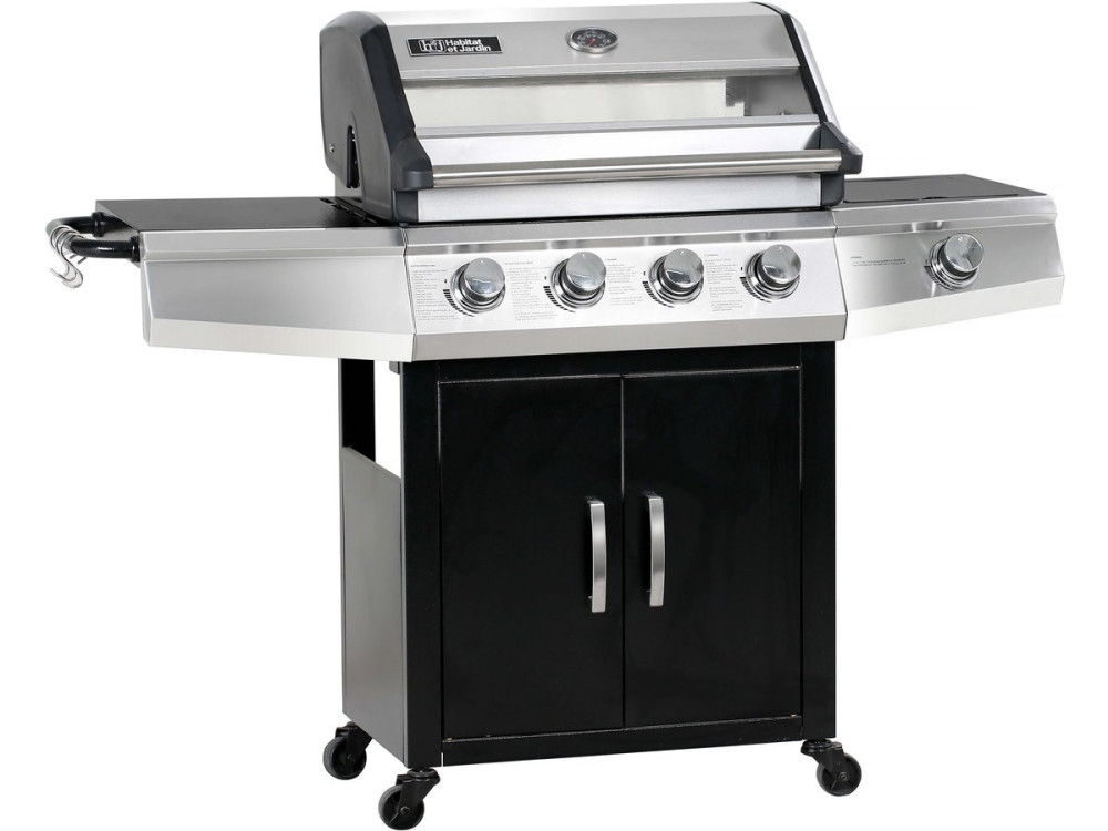 Barbacoa de gas con tapa de cristal "Bingo 5" + tapa protectora - Negro