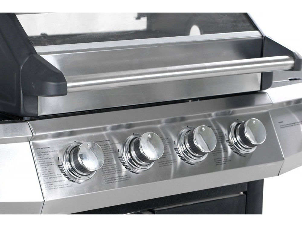 Barbacoa de gas con tapa de cristal "Bingo 5" + tapa protectora - Negro