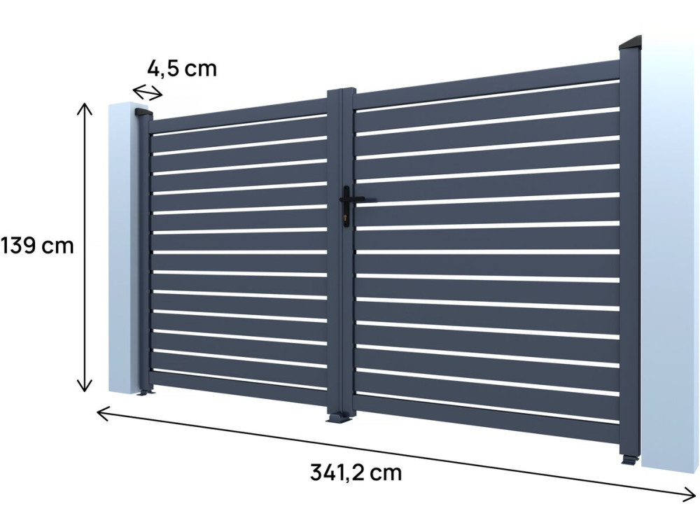 Puerta de aluminio semicalada "Julien" - 340 x 140 cm - Gris