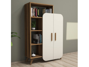 Armario de madera "Form" con estantes - 90 x 32 x 132 cm - Nogal crema 2
