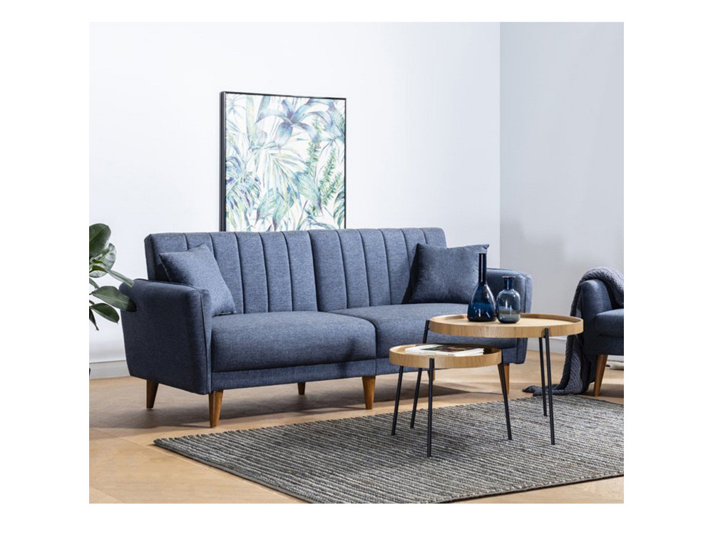 Sofá cama de 3 plazas en tejido "Aqua" 205 x 85 x 85 cm - Azul oscuro