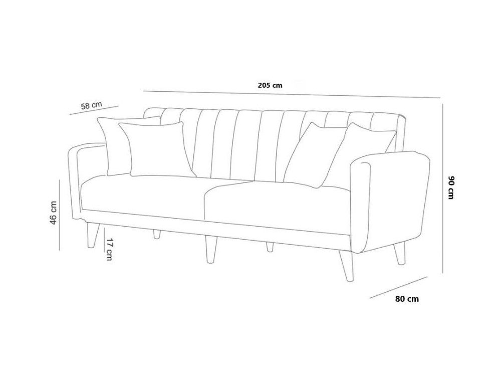 Sofá cama de 3 plazas en tejido "Aqua" 205 x 85 x 85 cm - Azul oscuro