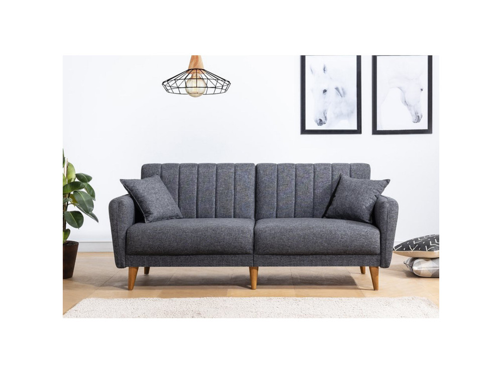 Sofá cama de 3 plazas en tejido "Aqua" 205 x 85 x 85 cm - Gris oscuro
