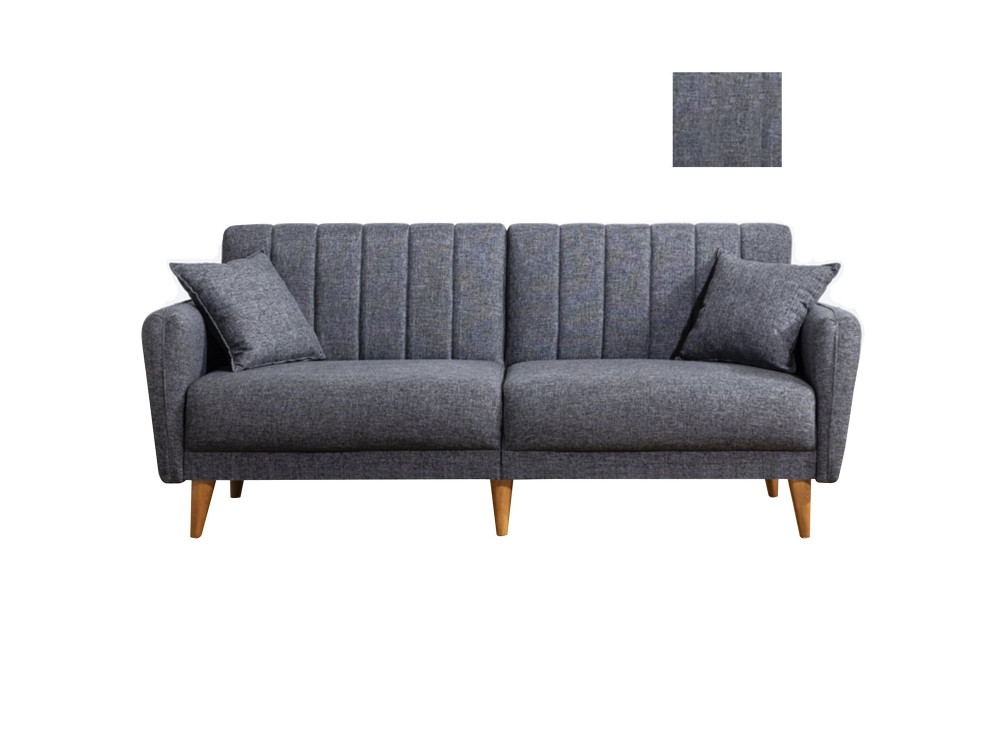 Sofá cama de 3 plazas en tejido "Aqua" 205 x 85 x 85 cm - Gris oscuro