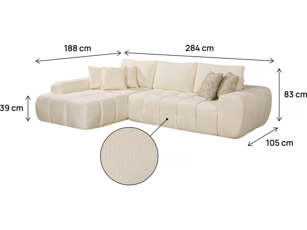 Sofá esquinero izquierdo "Sidonie" en tejido burbuja - 4 plazas - Beige