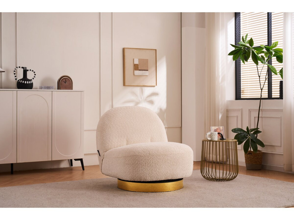 Sillón bouclette giratorio "Churchill" - 76 x 80 x 74 cm - Blanco