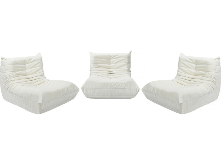 Conjunto de 3 sillones modulares tipo sofá en tela texturizada "Velasca" - Blanco