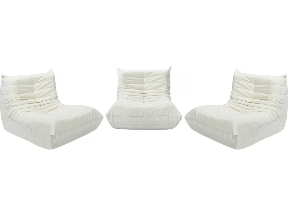 Conjunto de 3 sillones modulares tipo sofá en tela texturizada "Velasca" - Blanco