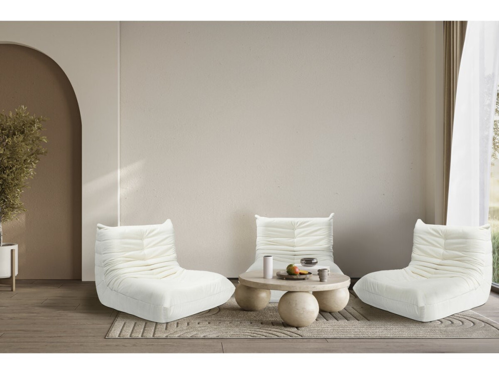 Conjunto de 3 sillones modulares tipo sofá en tela texturizada "Velasca" - Blanco