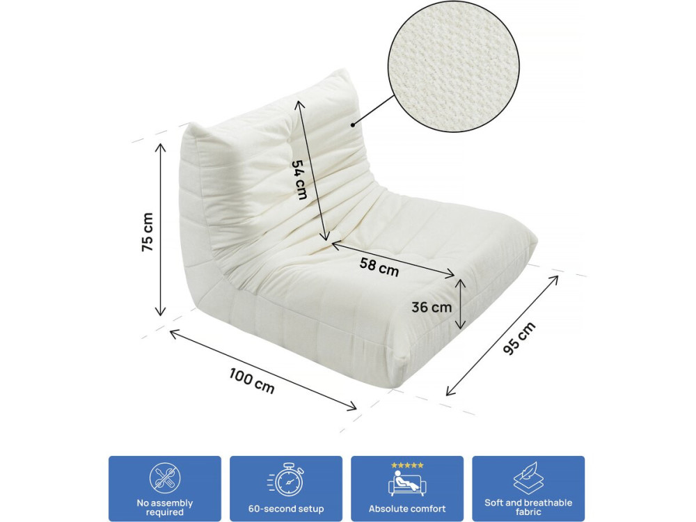 Conjunto de 3 sillones modulares tipo sofá en tela texturizada "Velasca" - Blanco