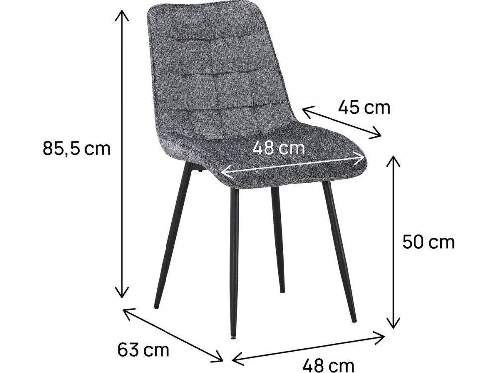 Sillas de comedor de tela premium "Yanis" - Juego de 4 - Gris