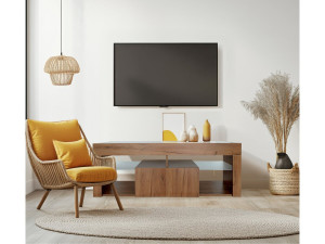 Mueble TV de diseño de madera "Hugo" - 140 x 40 x 50 cm - Marrón - 2