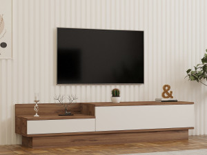 Soporte de TV de madera "Barko" - 160 x 35 x 35 cm - Pino AtlánticoBlanco 2