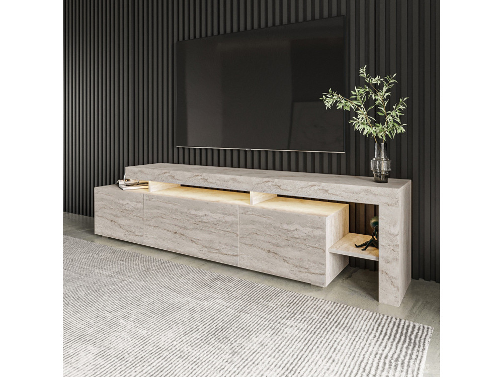 Soporte de TV de madera "Beliz" - 192 x 37 x 53 cm - Travertino
