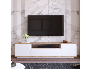 Soporte de TV de madera "FR7" - 180 x 44 x 44 cm - Pino AtlánticoBlanco 2