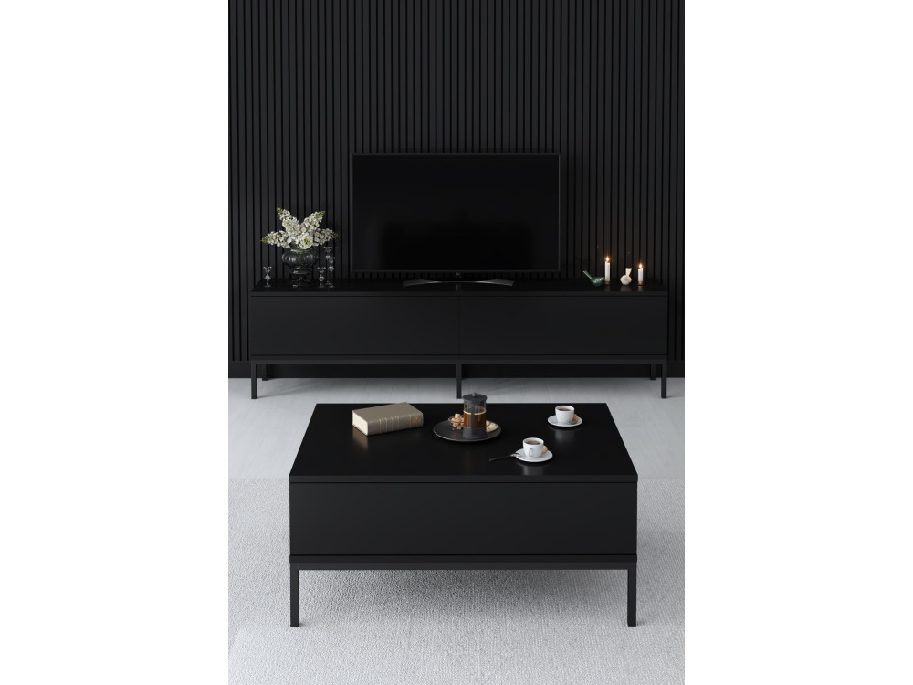 Mueble TV de madera "Lord" - 180 x 30 x 47 cm - Negro
