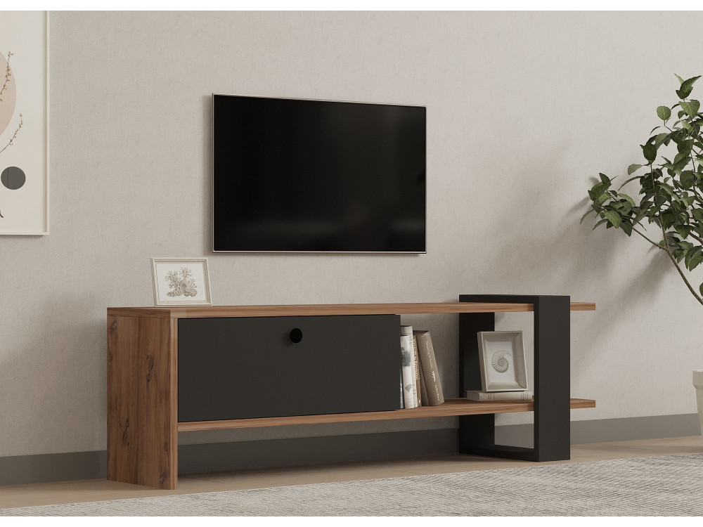 Soporte de TV de madera "Ova" - 120 x 25 x 36 cm - Roble-Antracita