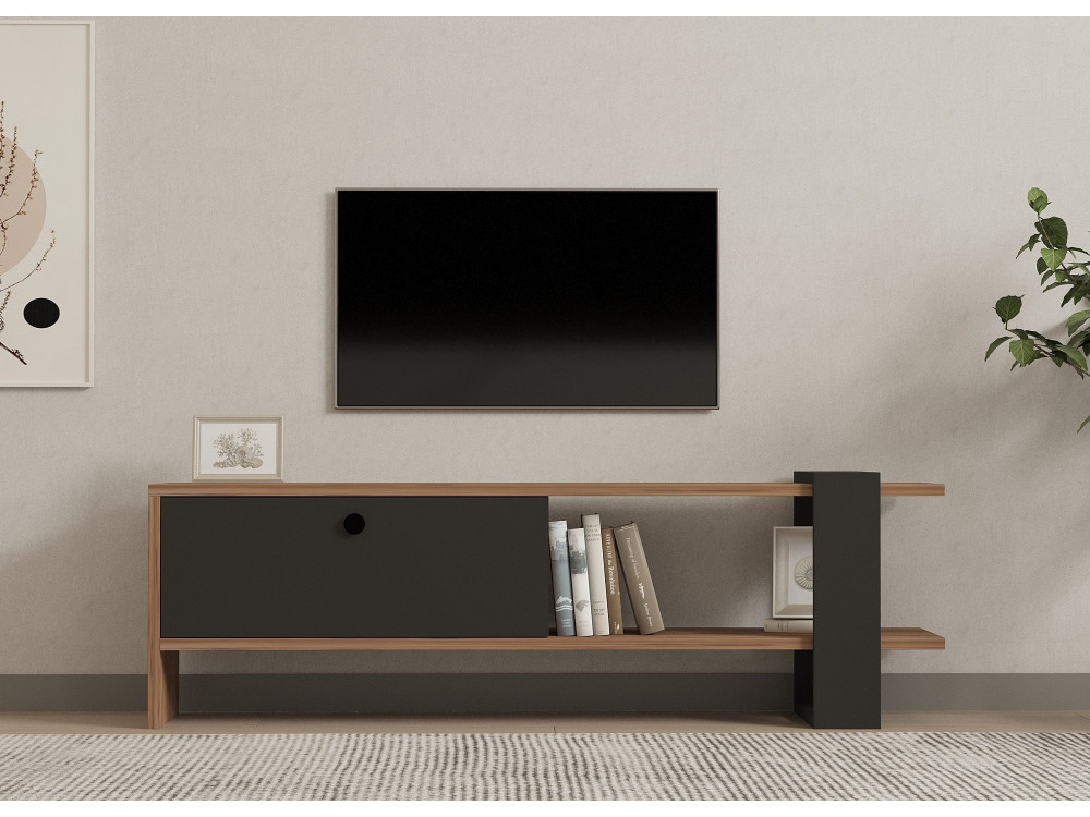 Soporte de TV de madera "Ova" - 120 x 25 x 36 cm - Roble-Antracita