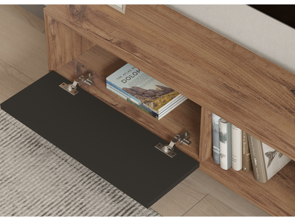 Soporte de TV de madera "Ova" - 120 x 25 x 36 cm - Roble-Antracita
