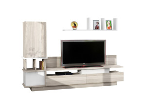 Mueble TV "Como" de madera con estante de pared - 149 x 31 x 117 cm - Gris claro