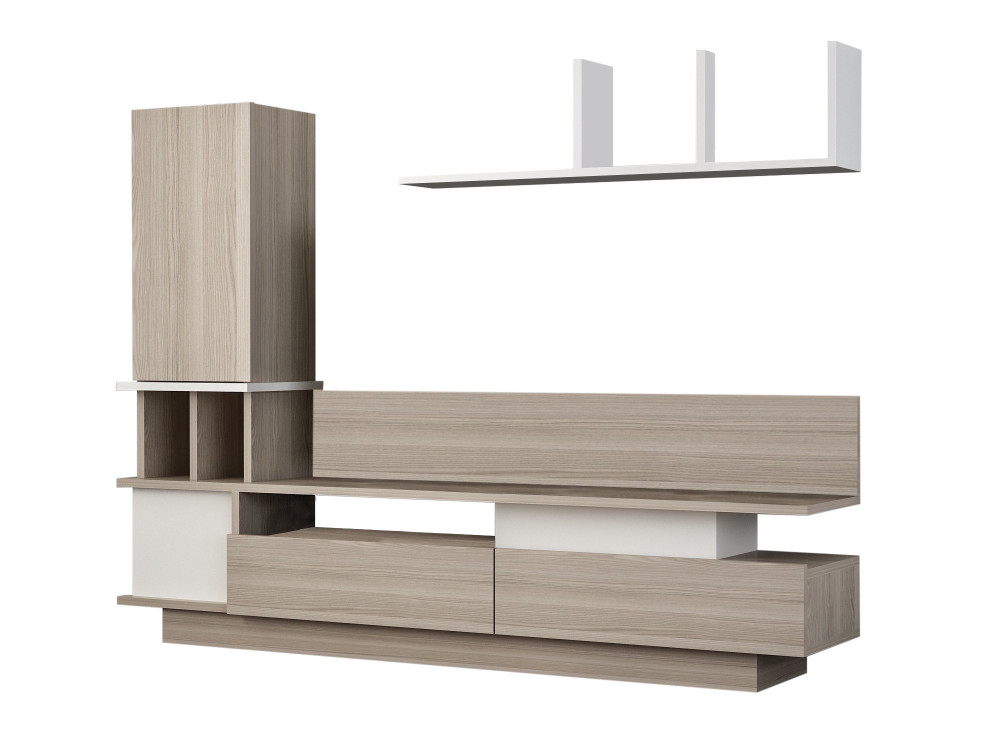 Mueble TV "Como" de madera con estante de pared - 149 x 31 x 117 cm - Gris claro