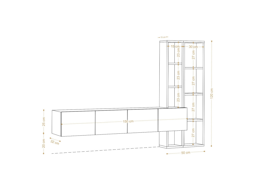 Soporte de TV de madera "Pana" - 182 x 32 x 25 cm - Blanco, Roble