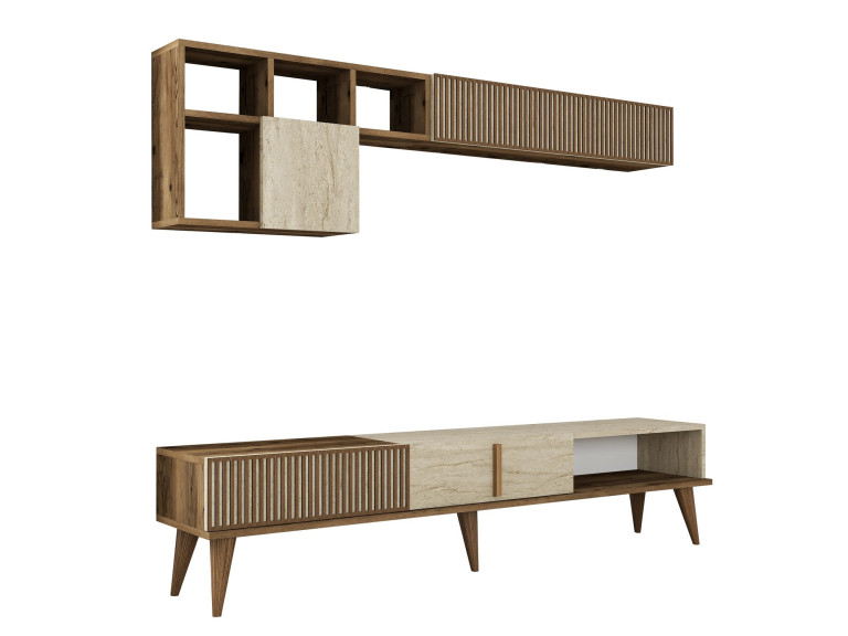 Soporte de TV de madera "Milan" - 180 x 35 x 40 cm - Nogal, Travertino