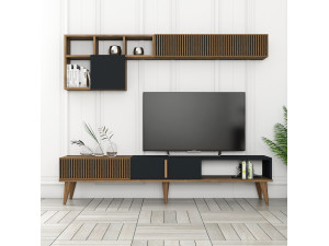 Soporte de TV de madera "Milan" - 180 x 35 x 40 cm - Nogal, Antracita 2