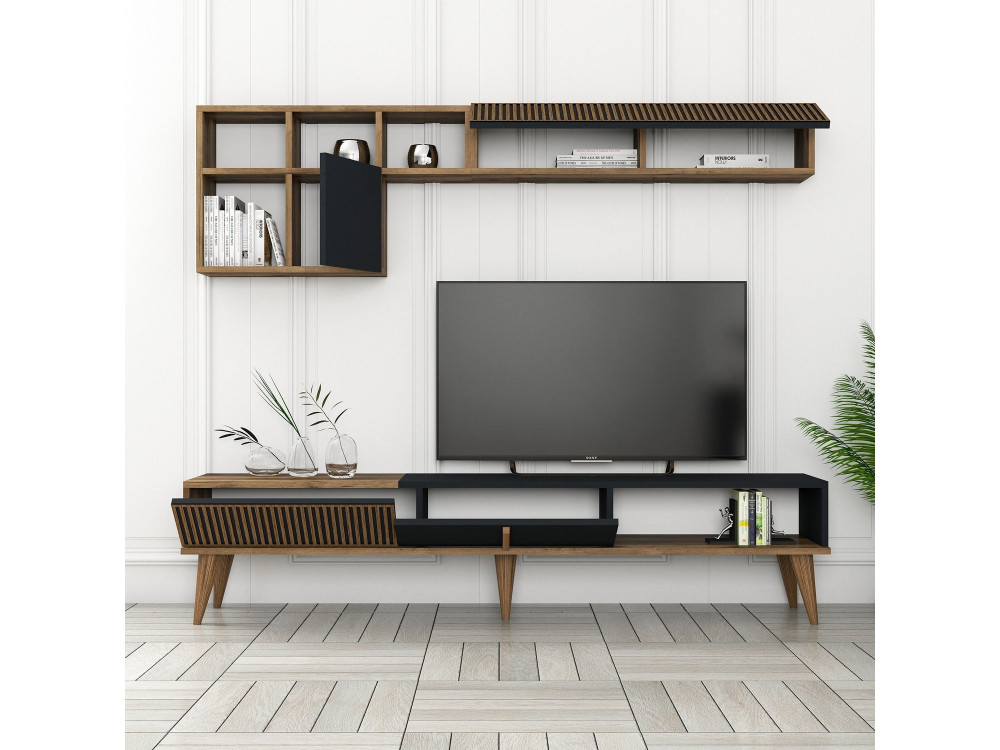Soporte de TV de madera "Milan" - 180 x 35 x 40 cm - Nogal, Antracita