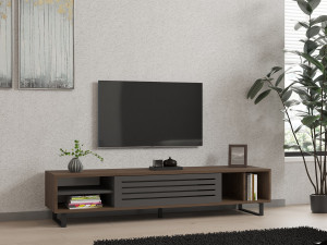 Soporte de TV de madera "Eray" - 160 x 40 x 35 cm - Nogal, Antracita 2