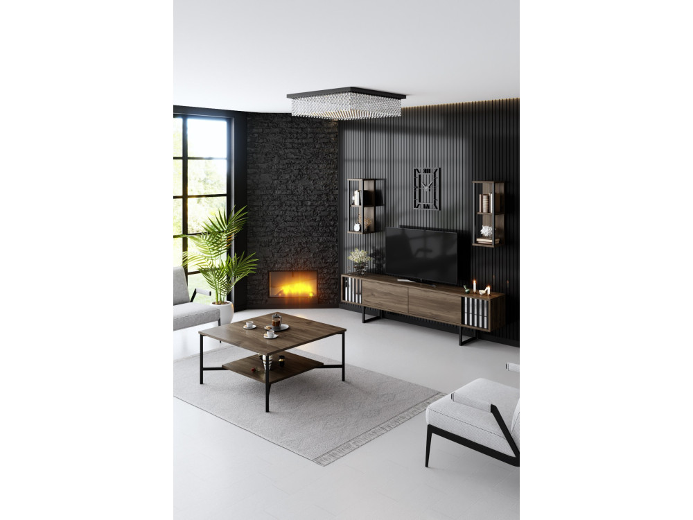 Soporte de TV de madera "Chrome Line" - 180 x 30 x 48 cm - NogalNegro