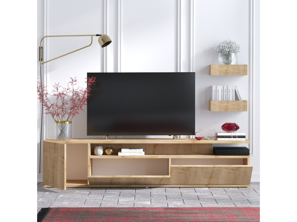 Soporte de TV de madera "Alika" - 180 x 35 x 45 cm - Roble
