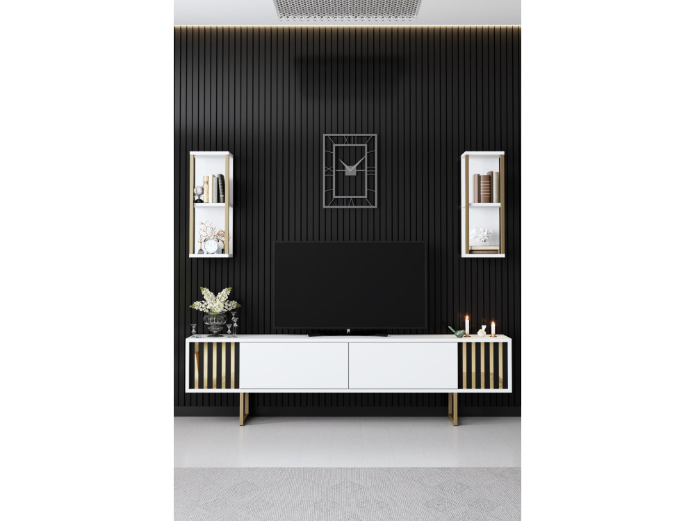 Soporte de TV de madera "Gold Line" - 180 x 30 x 48 cm - BlancoNegro