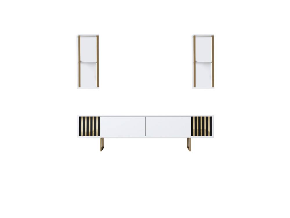 Soporte de TV de madera "Gold Line" - 180 x 30 x 48 cm - BlancoNegro