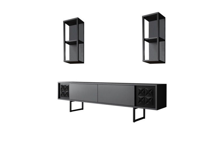 Mueble TV de madera "Black Line" - 180 x 30 x 48 cm - AntracitaNegro