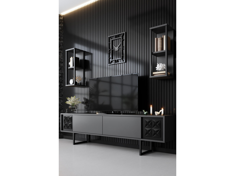 Mueble TV de madera "Black Line" - 180 x 30 x 48 cm - AntracitaNegro