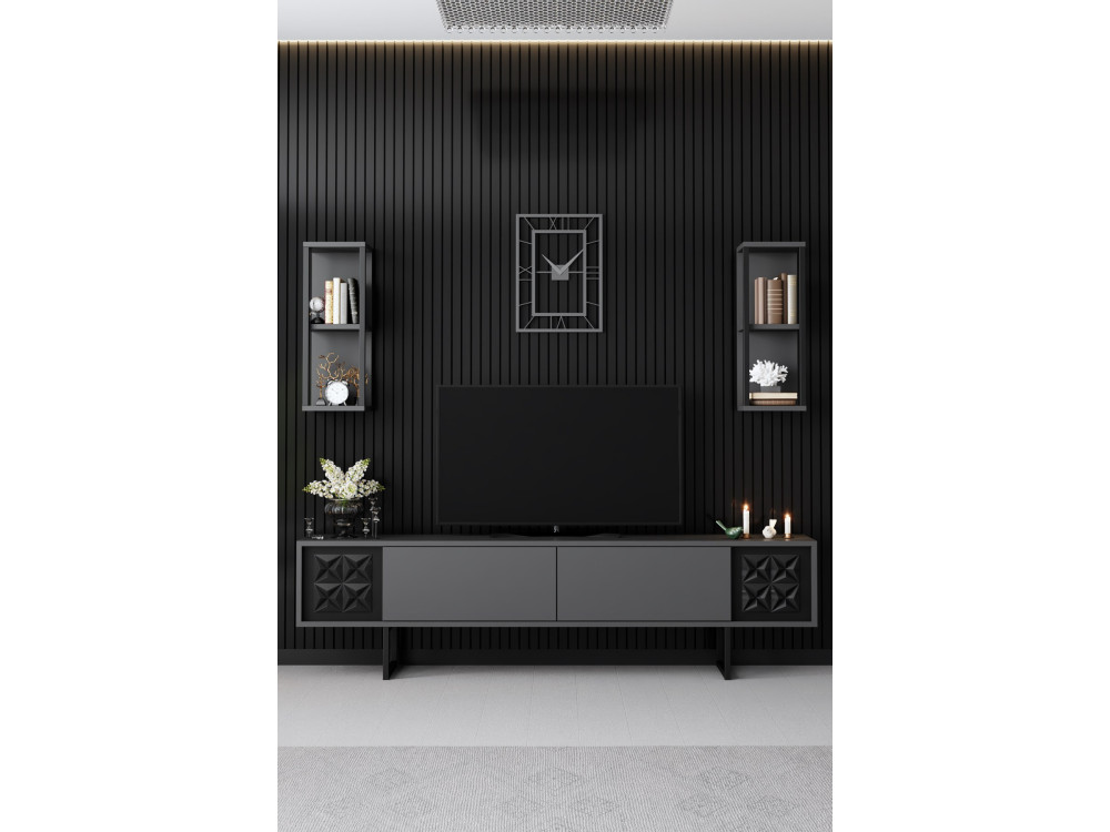 Mueble TV de madera "Black Line" - 180 x 30 x 48 cm - AntracitaNegro